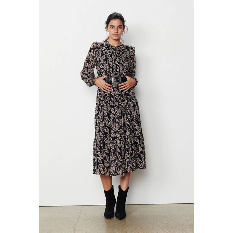 Nwt $420 Ba&Sh Gilda Black/Purple Gilda Midi Dress Womens Sz1 Boho Lagenlook